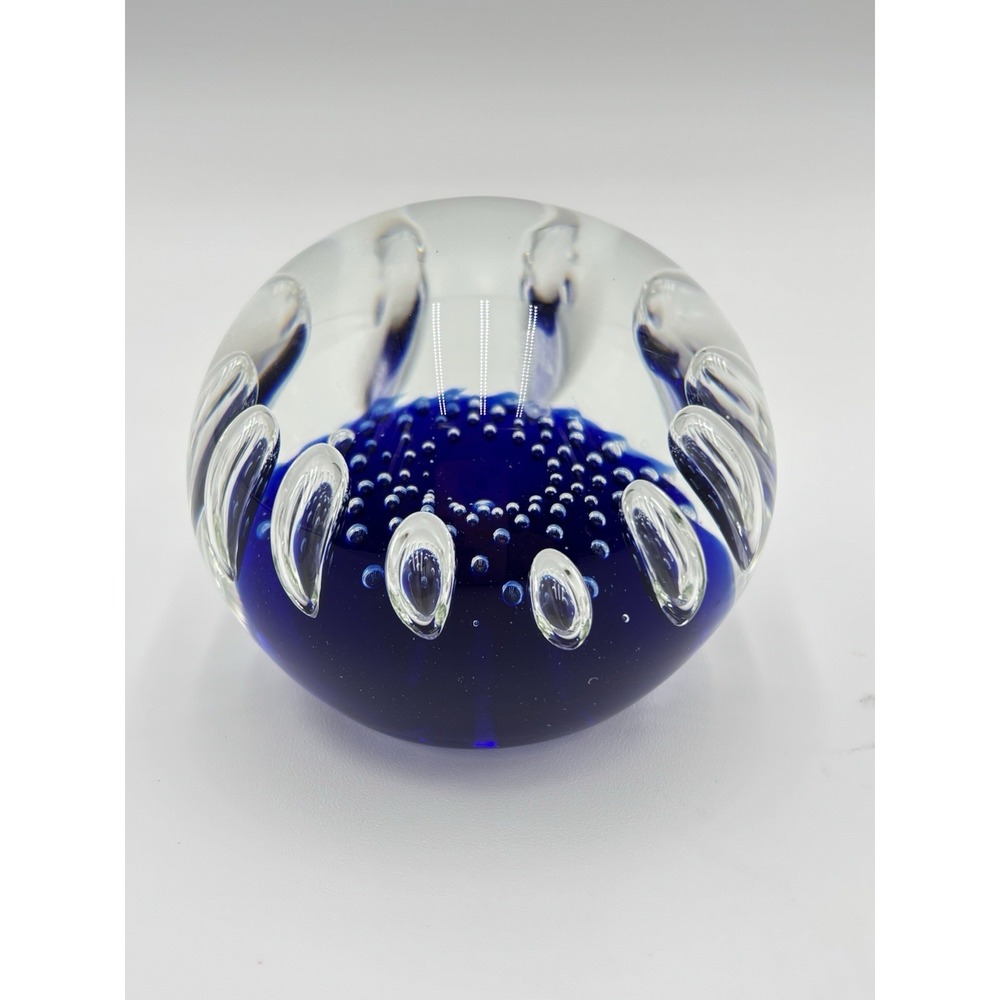 Zwag Anton Handmade Art Glass Paperweight Blue Controlled Bubble Czech 3" - Picture 6 of 9